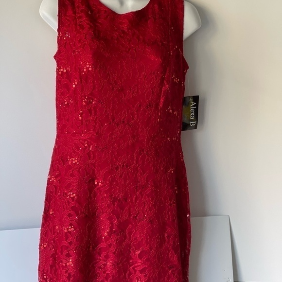 Alexa B Nites Red Formal Evening Holiday Party Prom Dress Lace Glitter Mermaid 6 - Picture 2 of 16
